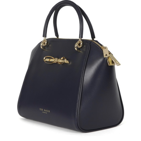 Ted Baker - Lailey Metal Slim Bow Leather Small Tote Bag In Navy - Picture 5 of 15